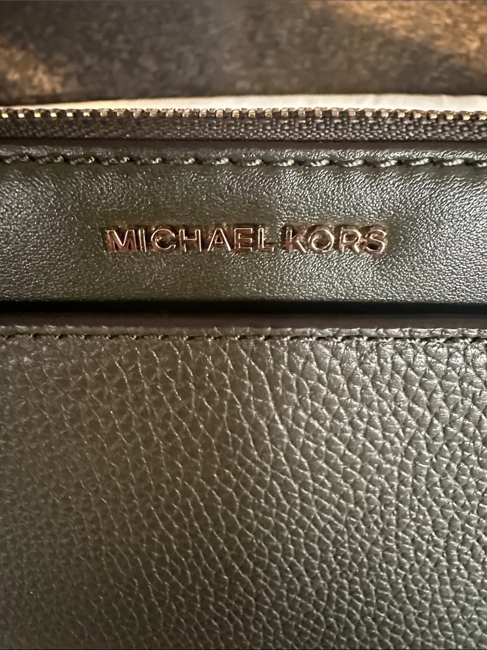 Michael Kors Large Dark Green Pebbled Leather Wristlet Clutch with Two Way Strap